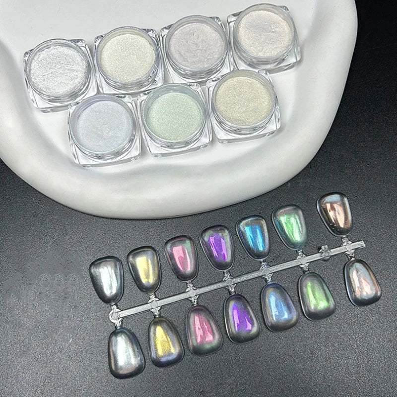Icy Aurora Glitter Powder, Fairy Nail Glitter with Polarizing Shine, Transparent Holographic Mirror Glitter for Nail Art, 1g Qme