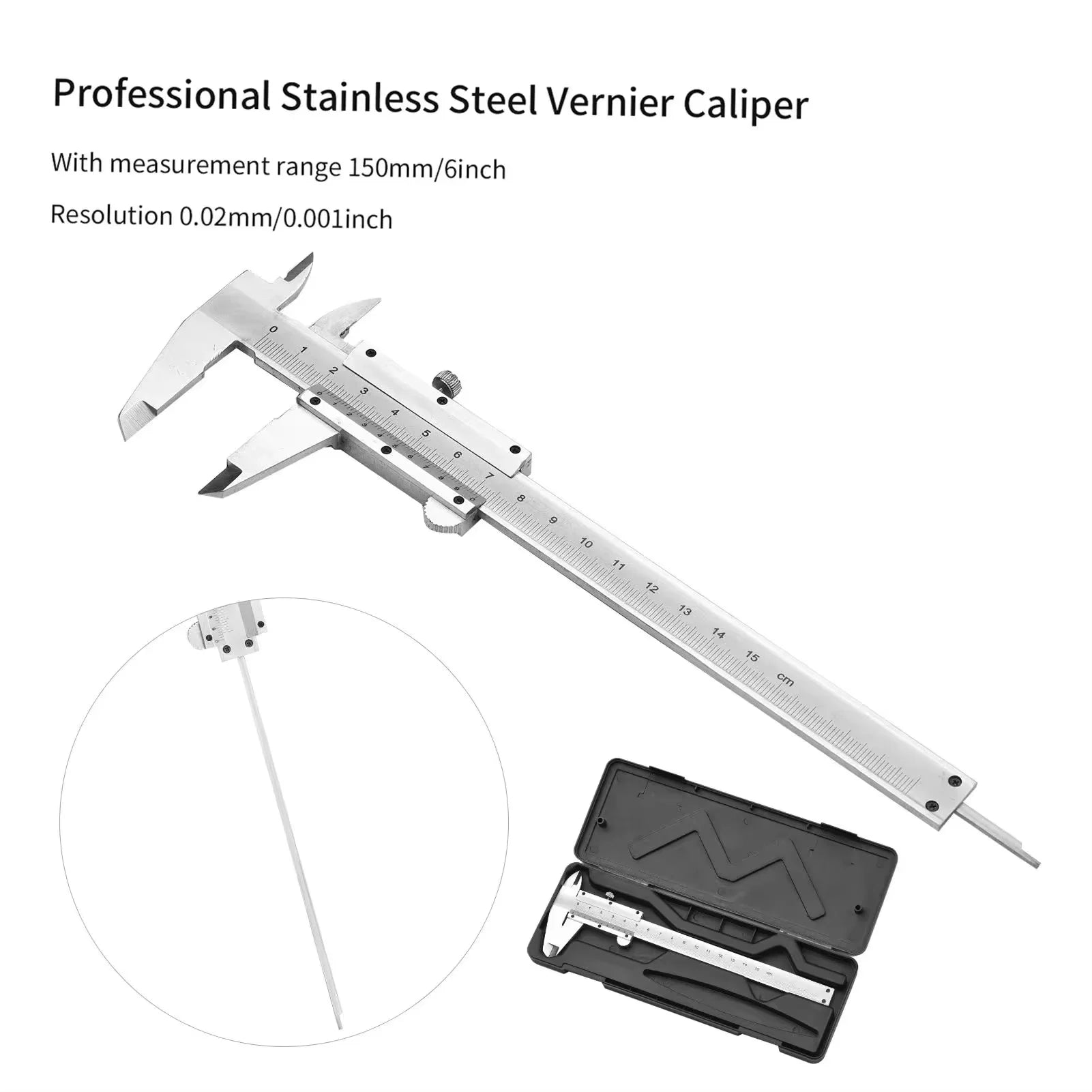 Professional Stainless Steel Vernier Caliper Gauge 0-150mm Sliding Gauge Measurement Tool Inside Outside Depth Step Micrometer Qme