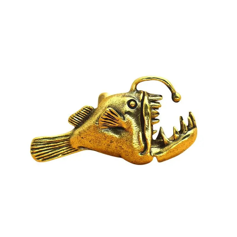 Brass Ocean Anglerfish Watching Fishes Sea Animals Model Fishbowl Decoration Miniatures Kids Toys Qme Copper