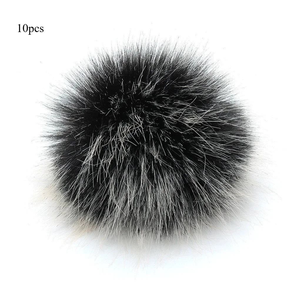 Artificial fur Pom Pom ball 10cm detachable soft elastic accessory for hats, scarves, keychains DIY crafts decoration winter hat Qme frosty black 10pcs