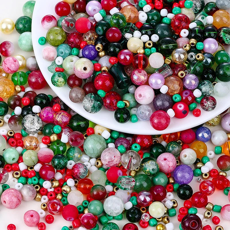 50g Assorted Glass Beads for Jewelry Making 2-10mm Colorful Crystal Beads for Bracelets Earrings Necklaces Crafts Making DIY Art Qme Christmas