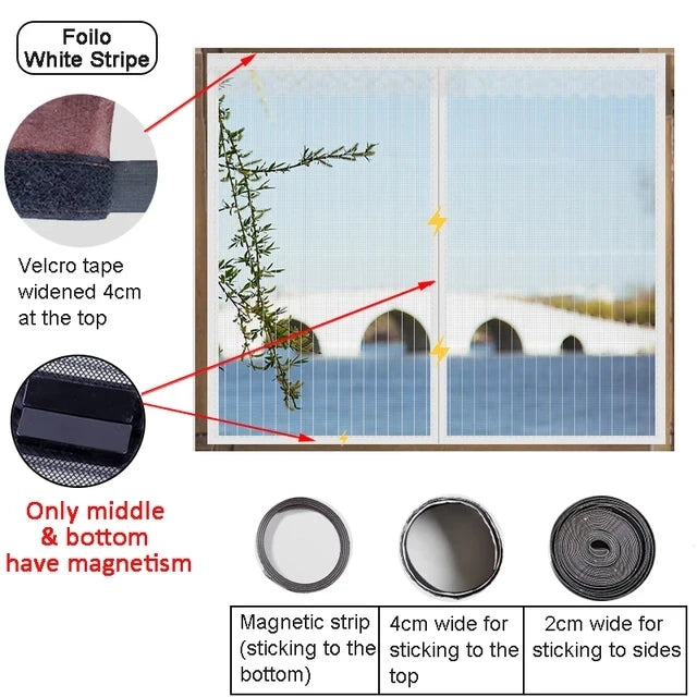 Summer Self-adhesive Window Screen Anti-Mosquito Prevent Flying Insects Invisible Mesh Curtains Removable Magnetic Screen Window Qme White 100x120cm