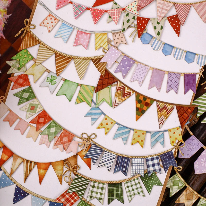 Colorful Bunting Decor Stickers, Retro Party Style for Junk Journal & Polaroid Decoration，Back to School Essentials Qme