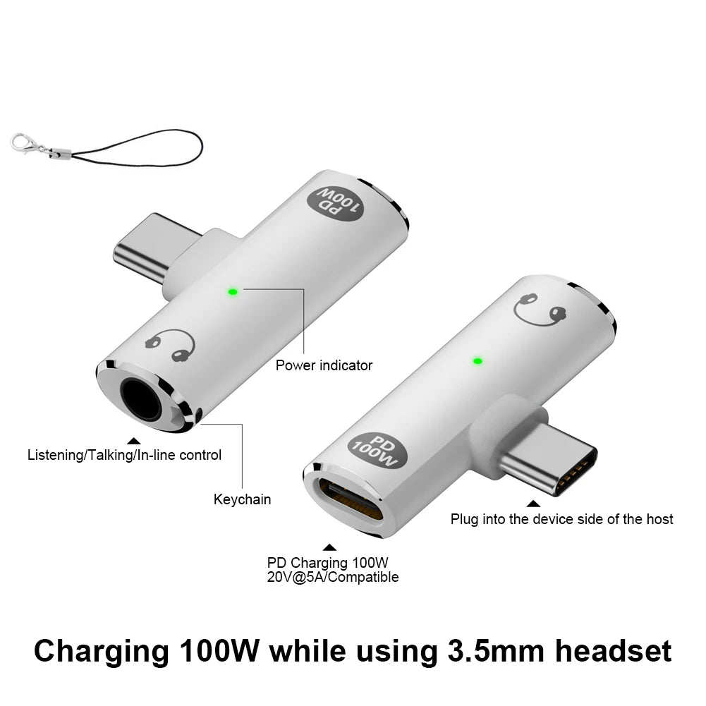 2 in 1 USB Type C To 3.5mm Headphone and Charger Adapter PD 100W Earphone Splitter Type C Adapter for Xiaomi Huawei iPhone 15 16 Qme