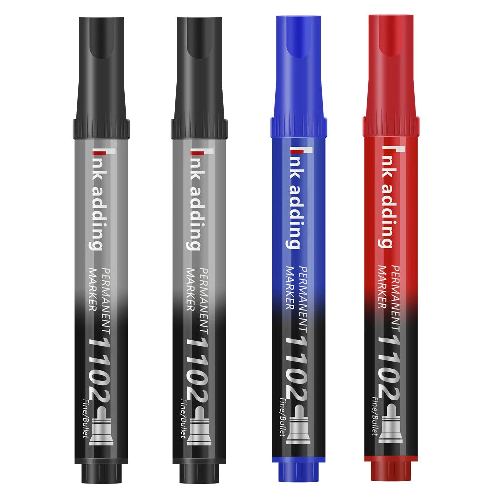 4Pcs/Set Permanent oily Marker Pen Waterproof Markers Crude Nib Black Blue Red Green Ink 2-3mm Color Marker Pens Qme 2black 1blue 1red