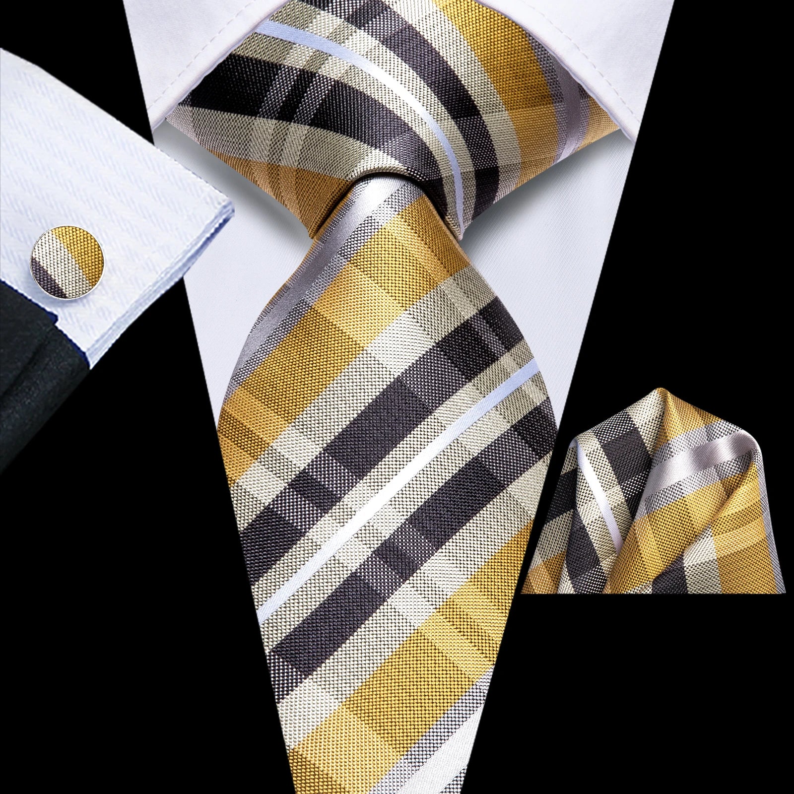 Hi-tie Black Red Heart Plaids Mens Fashion Necktie Handkerchief Qme HT-N-0020