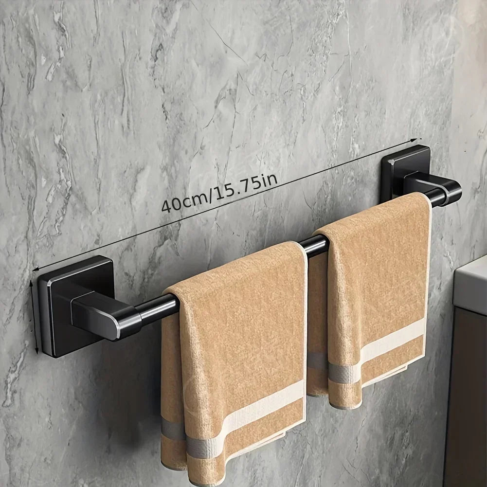 Wall Mounted Towel Rack Bathroom Storage Rack No Drilling Bathroom Horizontal Bar Towel Rack Kitchen Bathroom Accessories Qme Black 40CM