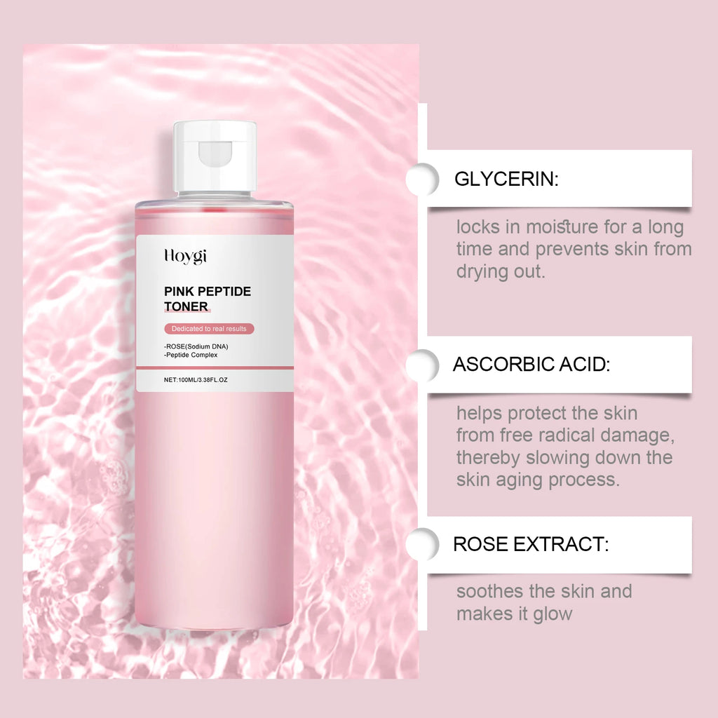 Rose Essence Toner Glowing Skin Soothing Moisturizing Refreshing Conditioning Nourishing Brightening Facial Pink Peptide Toner Qme