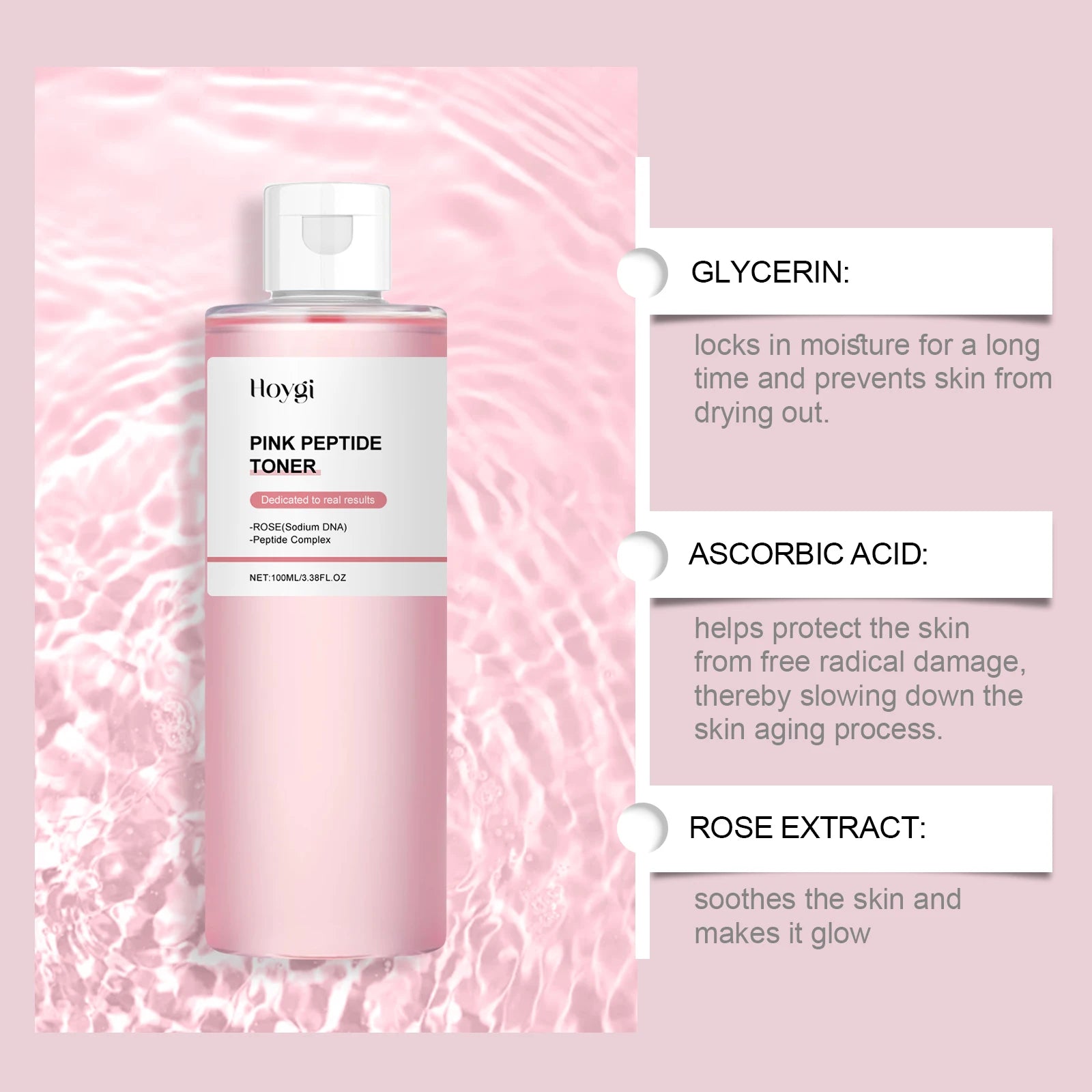 Rose Essence Toner Glowing Skin Soothing Moisturizing Refreshing Conditioning Nourishing Brightening Facial Pink Peptide Toner Qme