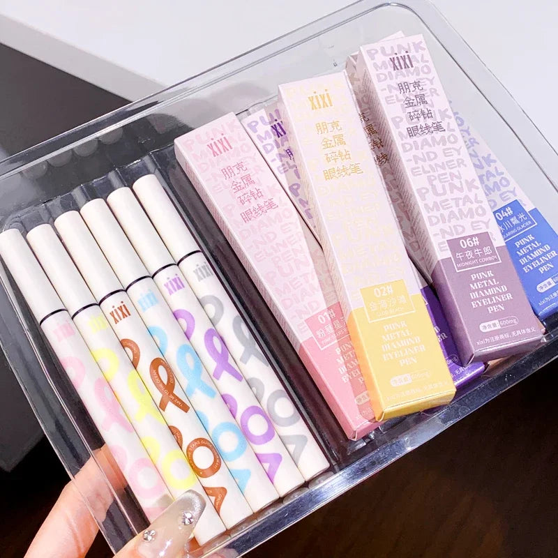 Liquid Aurora Blue Shiny Eye Liner Pen Glitter Phosphorescence Pigment Waterproof Shimmer Sparkling Eyeliners Diamond Eye Makeup Qme