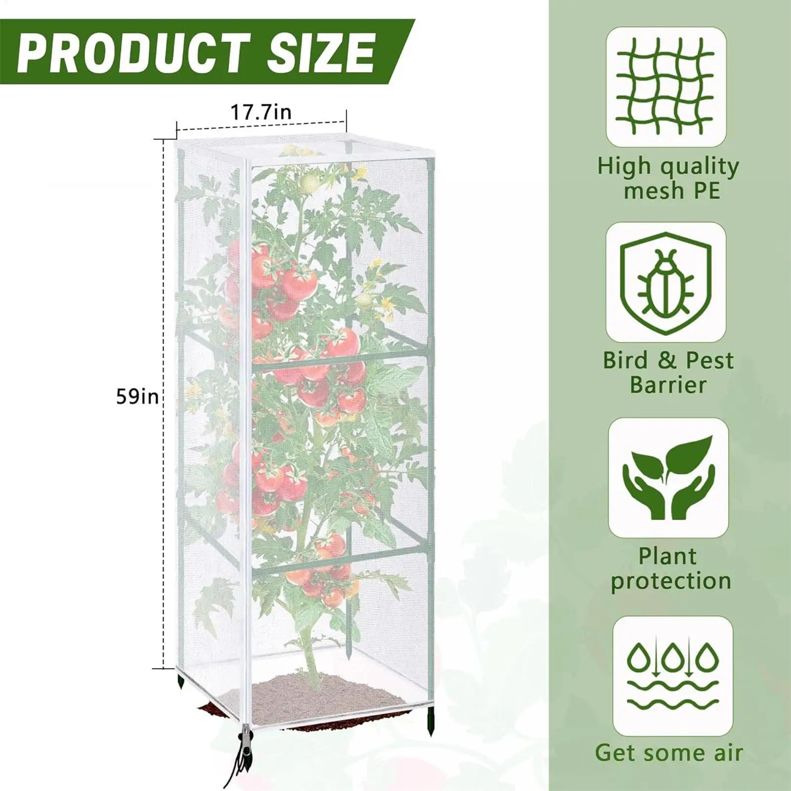 Plant Covers From Animals 59x17.7inch Square Protective Garden Net With Zipper Tomato Cage Plants Bird Barrier For Fruits Qme
