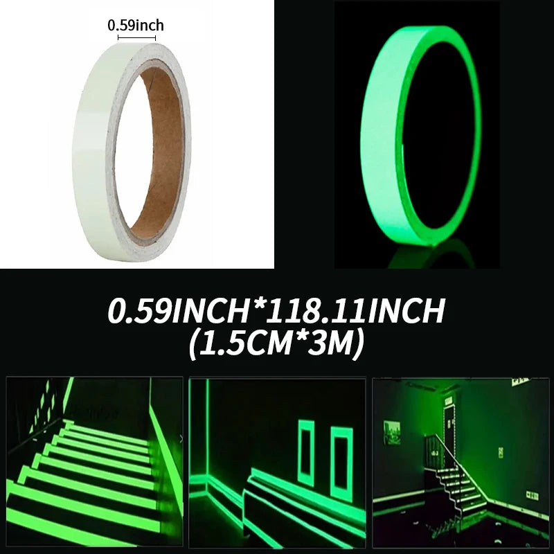Luminous Fluorescent Night Self-adhesive Glow In The Dark Sticker Tape Safety Security Home Decoration Warning Adhesive Tape Qme 1.5cmX3M