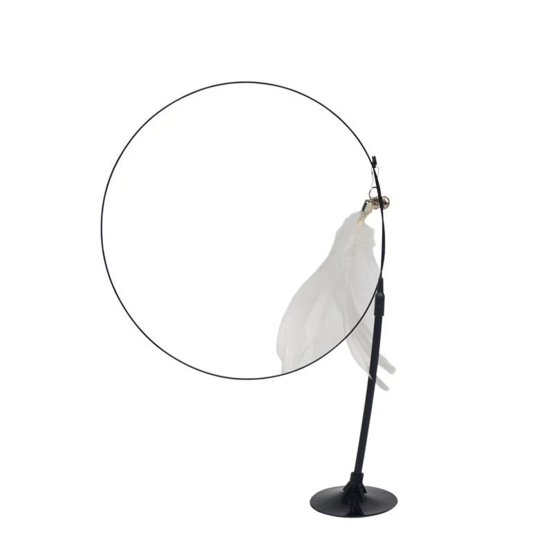 Cat Teaser Stick With Bell, Feather, Long Rod Suction Cup Qme White