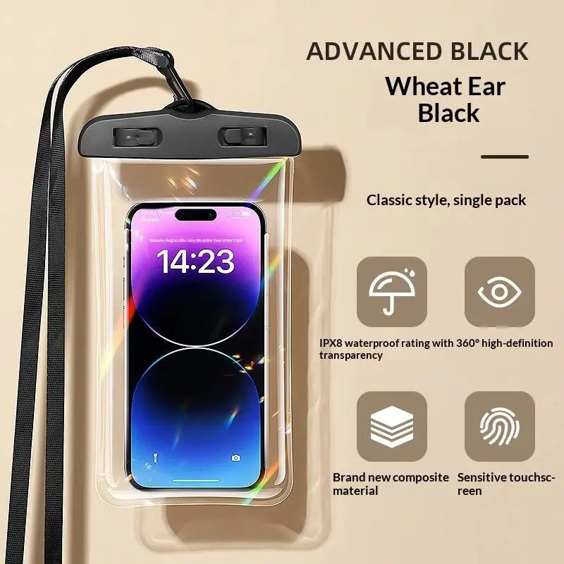 Waterproof Phone Pouch Drift Diving Swimming Bag Underwater Dry Case Qme Black