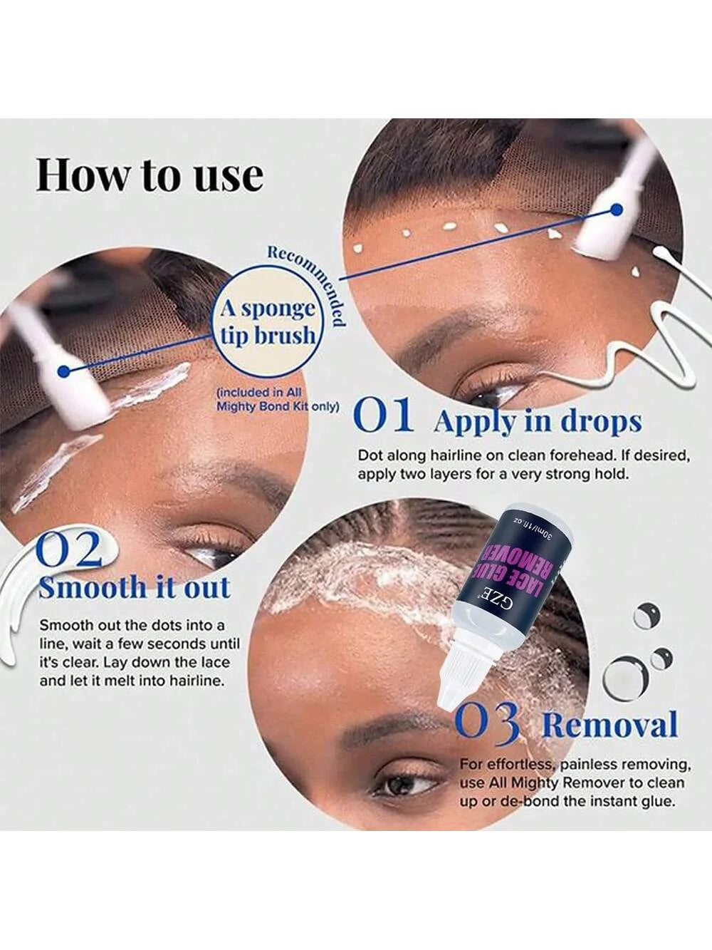 GZE LACE GLUE REMOVER - Professional Formula for Easily Removing Adhesive from Hair System, Lace Wigs, Toupees Without Residue Qme