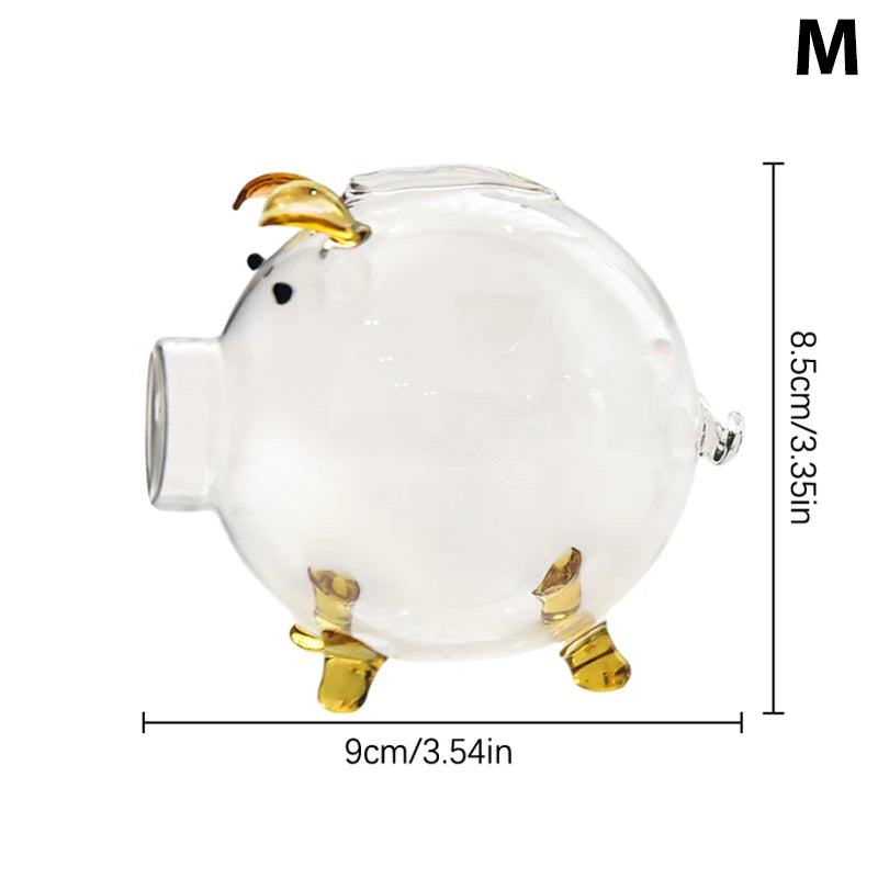 Gold Glass Pig Ornaments Portable Coin Bank Saving Box Mini Money Jar Qme M