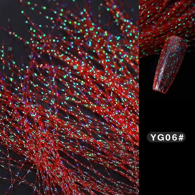 1 Bag Fluorescent Thread Nail Sticker Laser Glitter Mesh Net Line Tape Decals Holographic 3D Silk Foils Nail Art Decorations Qme YG06