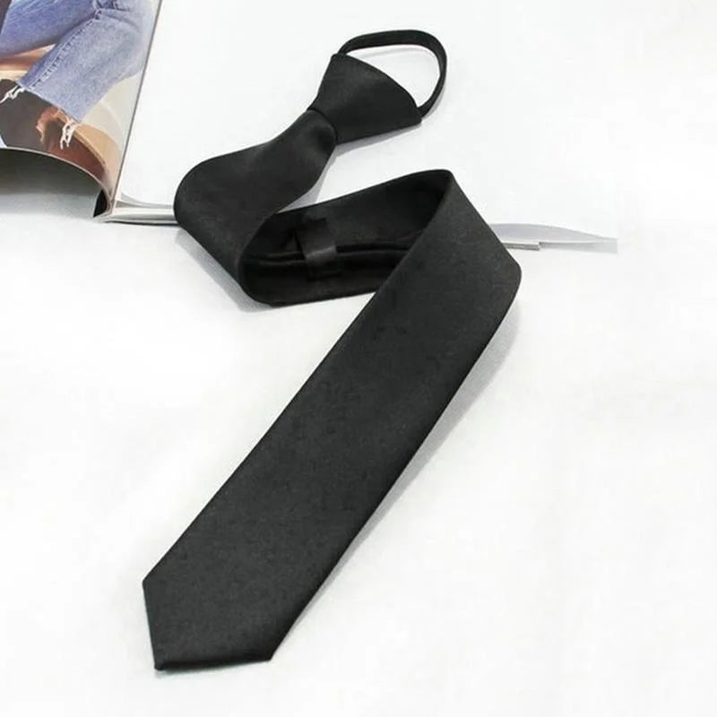Black Simple Clip Tie Security Doorman Steward Matte Funeral Men Qme