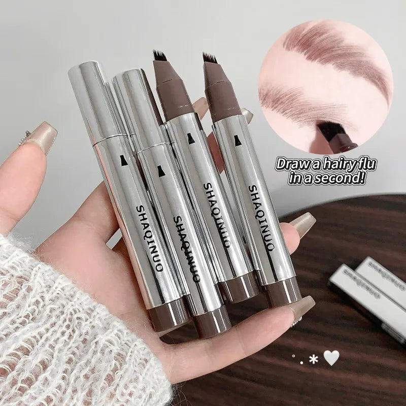Eyebrow Pen Waterproof, Multi-Tip Design for Hair-Like Strokes, Natural Wild Brows Makeup, Smudge-Proof & Long Wearing, 2 Colors Qme