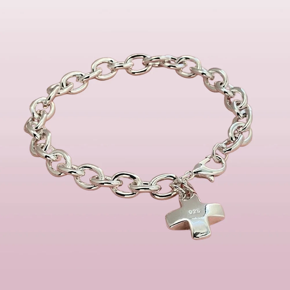 925 sterling Silver unique cross Bracelets for Women fashion Costume Jewelry 20cm 8inch Wedding accessories Christmas Gifts Qme