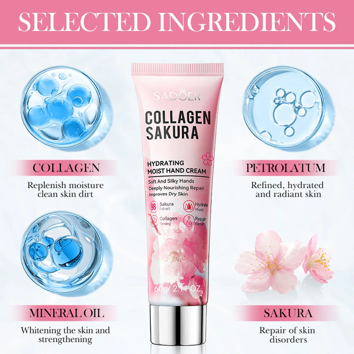 Collagen Cherry Blossom Moisturizing Smooth Hand Cream Autumn Winter Qme