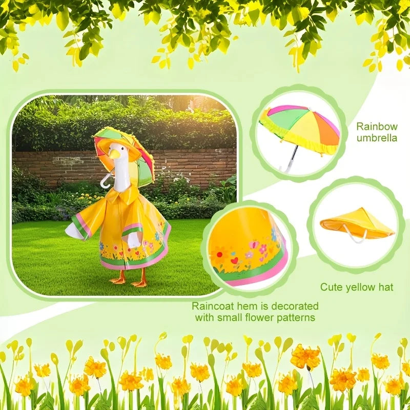 3 Pcs/Set Raincoat Porch Goose Outfits Summer Lawn Goose Statue Raincoat Costume Yard Goose Clothes Raincoats Umbrella Hat Qme