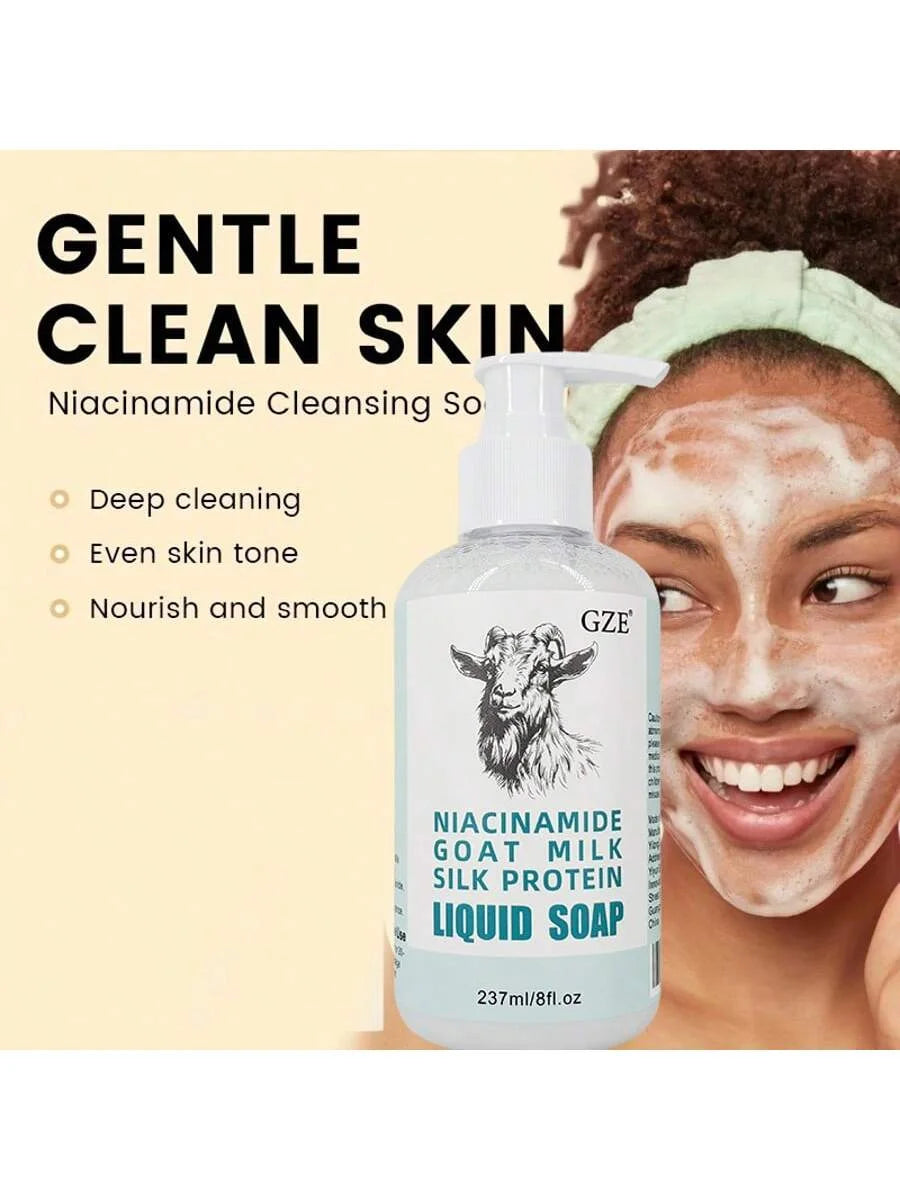 GZE Niacinamide Goat Milk Silk Protein Liquid Soap Moisturizing Gentle Deep Cleansing pH-Balanced Skin Texture Improvement Qme