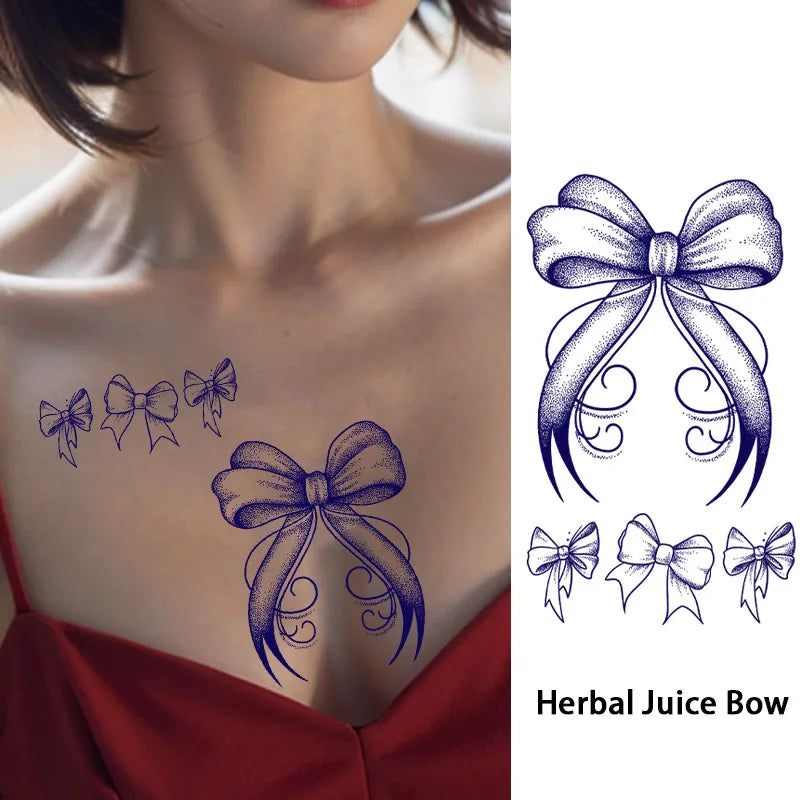 Sexy leg bow herbal juice temporary tattoo stickers for women's chest, waterproof and sweatproof, realistic temporary stickers Qme