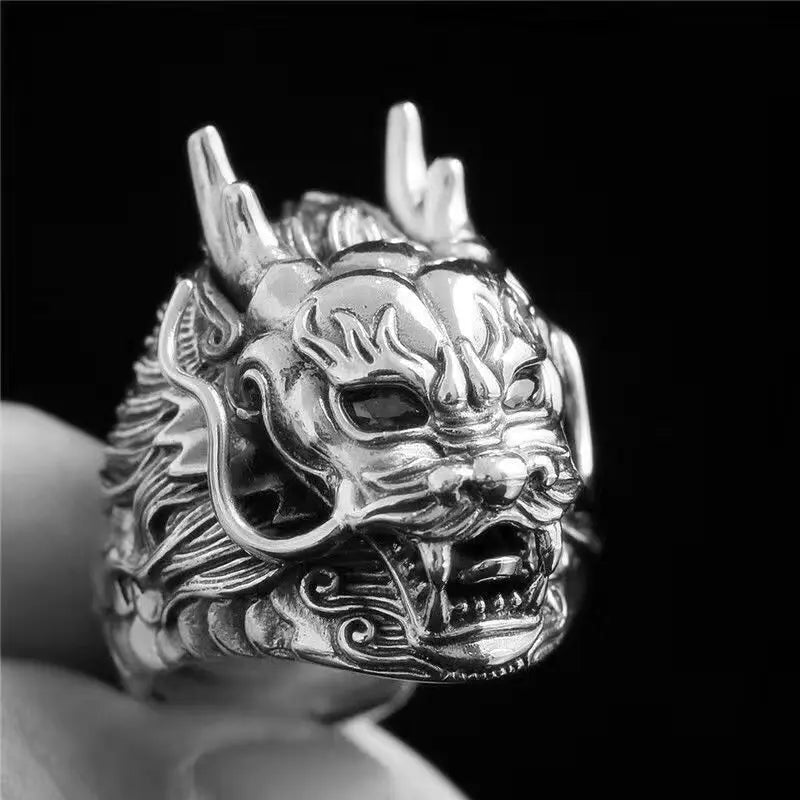 Punk Goth Titanium Steel Dragon Claw Halloween Skull Ring Hot Selling Men's Domineering Opening Rock Animal Jewelry Qme resizable 5