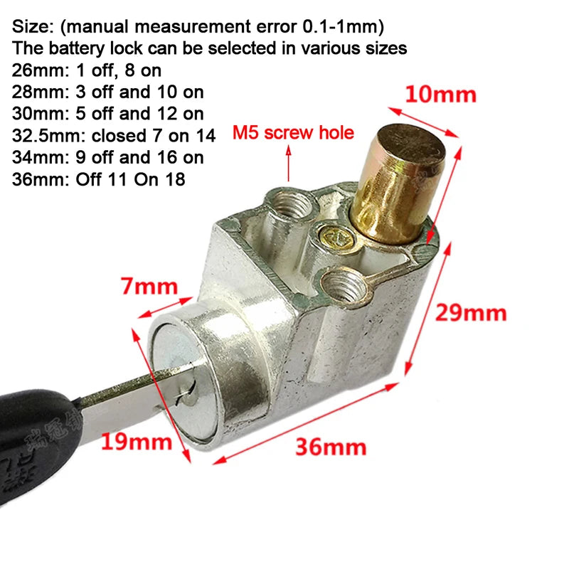Electric Bicycle E-bike Vehicle Battery Box Lock Front Big Head Qme one size