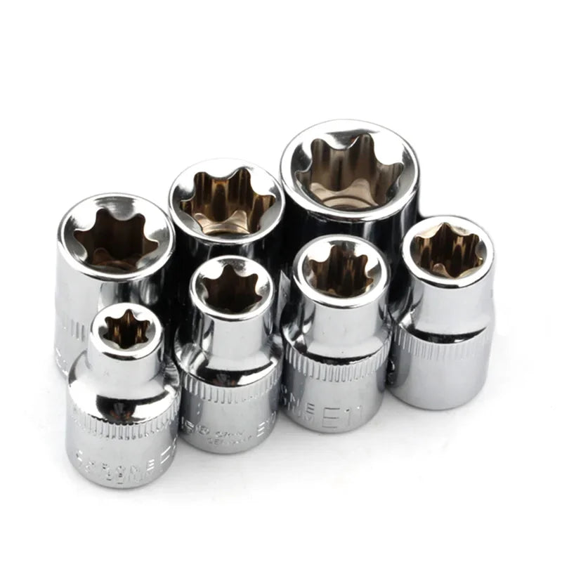 7pcs 3/8In Star Torx Socket E Type E8 E10 E11 E12 E14 E16 E18 Hand Tools Sleeve Converter Wrench Sleeve Joint Converter Set Qme