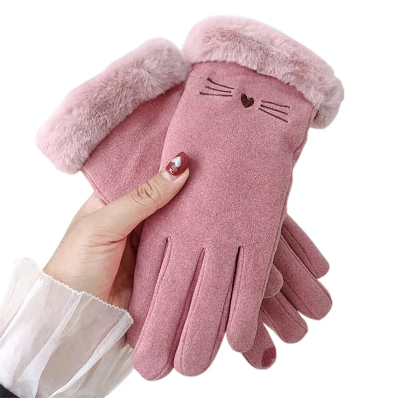 Autumn Winter Warm Suede Gloves Velvet Thickened Plush Decor Cuff Qme