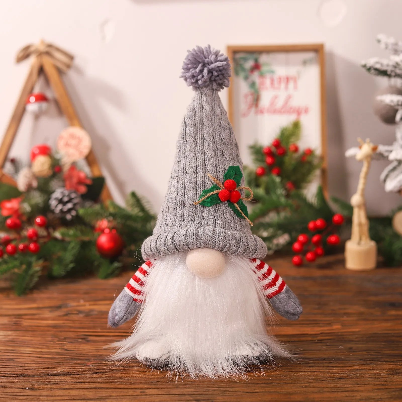 New Christmas Dwarf Ornament Mini Plush Gnome Figurine for Holiday Home Decoration DIY Scene Layout Props Party Doll Gift Qme Light Gray One Size