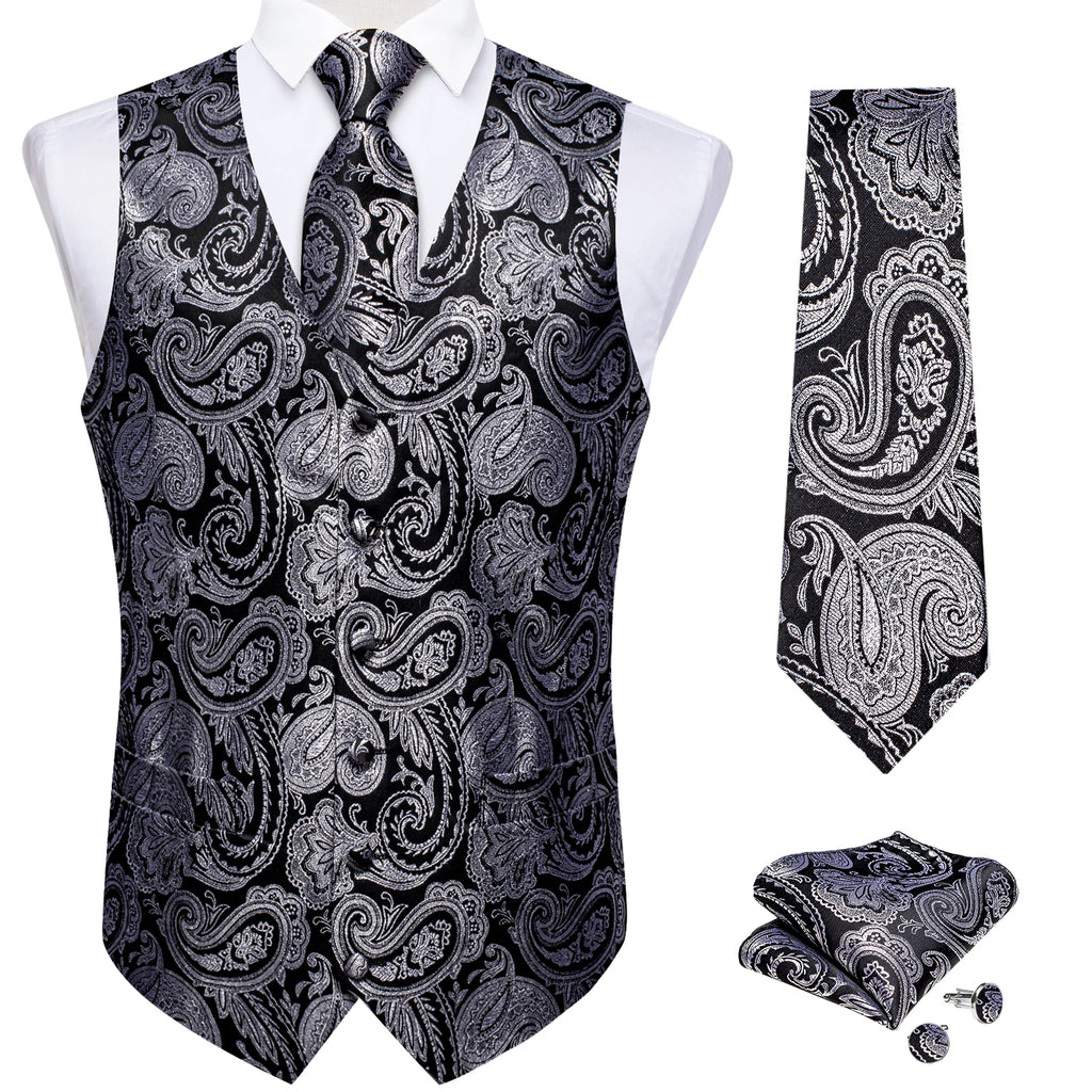 Men's Formal Suit Vest & Tie Set – Waistcoat with Necktie Pocket Square, Perfect for Weddings and Business Events Qme