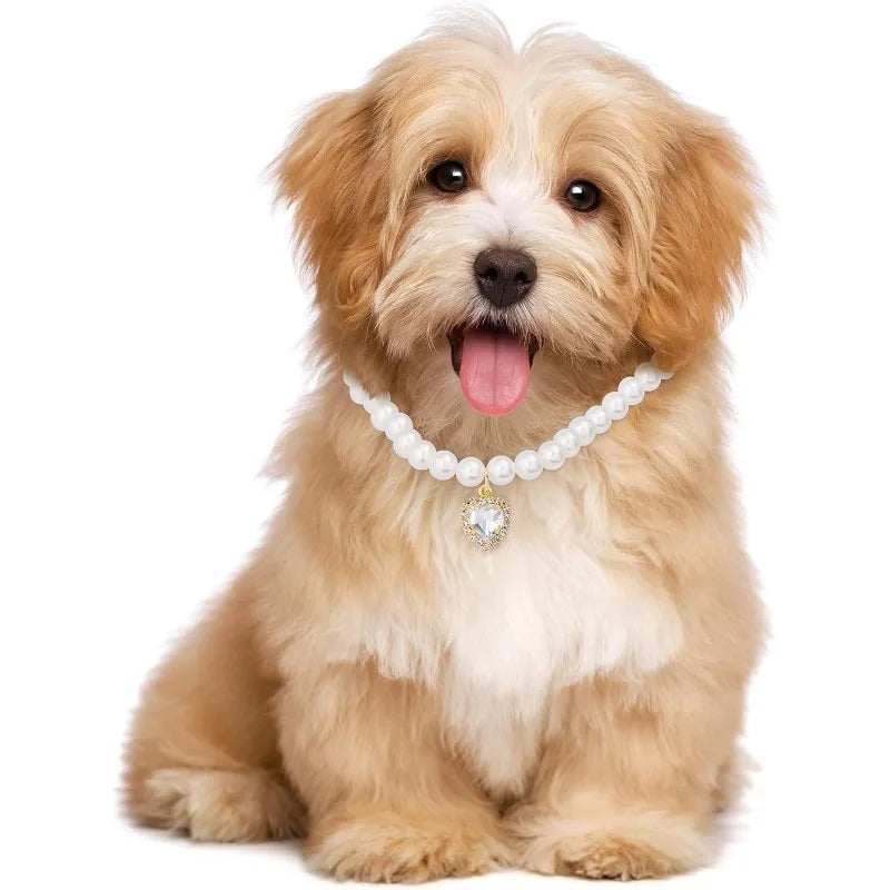 1 pet pearl heart-shaped rhinestone pet necklace collar, adjustable wedding party collar, suitable for cats and super small dogs Qme