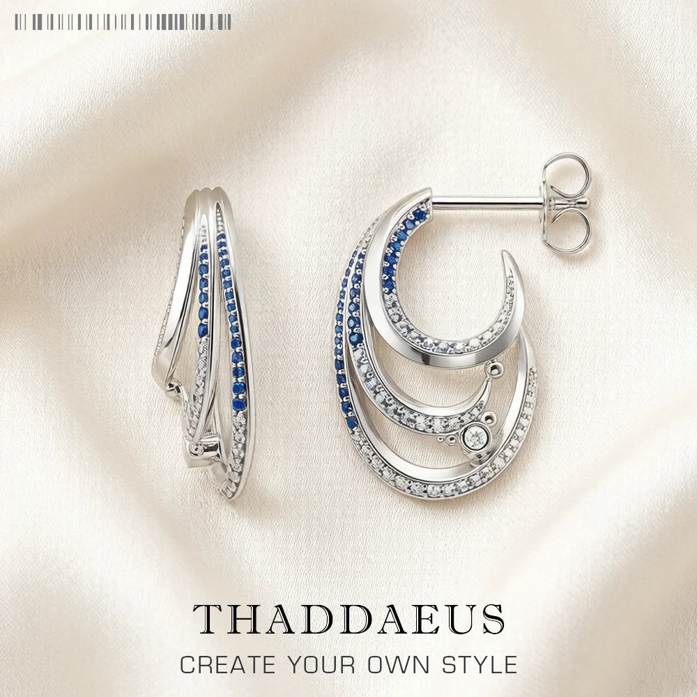 Creole Hoop Earrings Wave with Blue Stones Europe Style Fine Jewelry For Women Bohemia Gift In Solid 925 Sterling Silver Qme Earrings