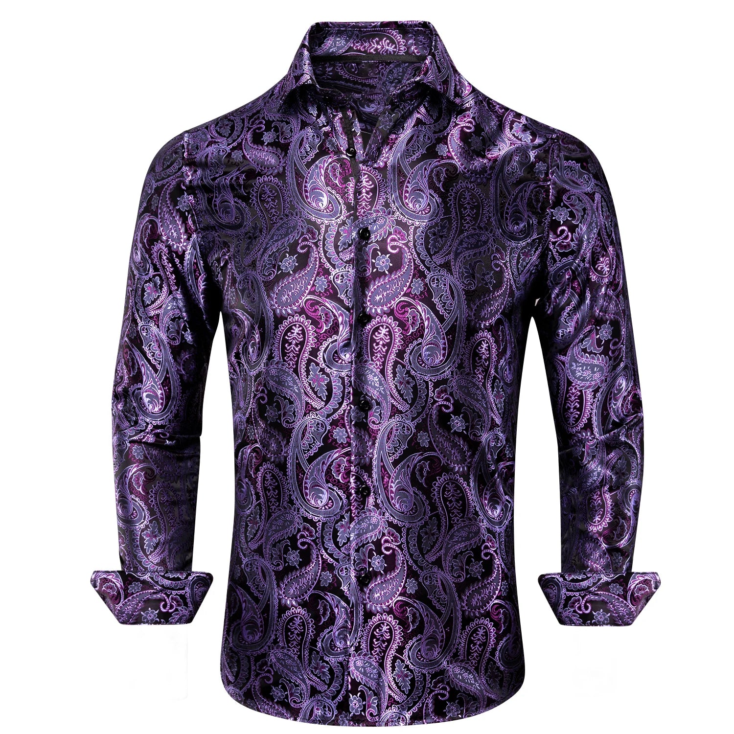 Single Paisley Long Sleeve Shirt Men, Gold or Purple or Black or Blue or Brown, Loose Button Collar Daily Casual Wear Qme DPTH-CYDJ1039 2XL