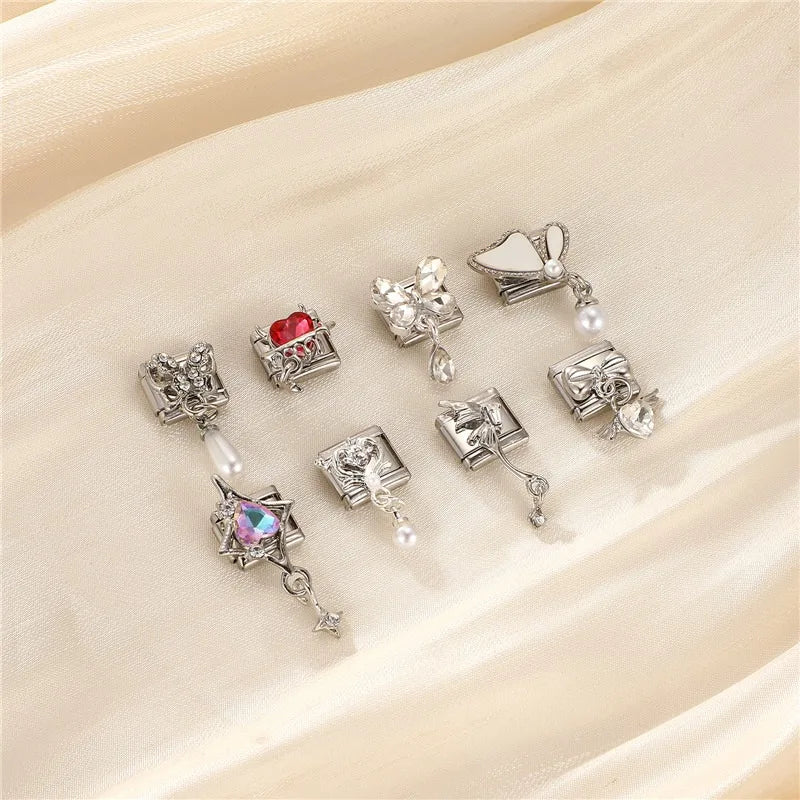 Shiny Colorful Zircon Butterfly Heart Planet Italian Charm Links Fit 9mm Stainless Steel Bracelet Women Jewelry DIY Making Gifts Qme