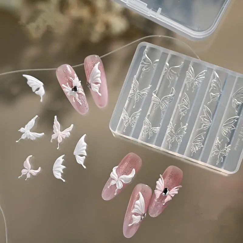 Floral Butterfly Print Crystal Nail Art Mold Unique Artistic DIY Home Qme