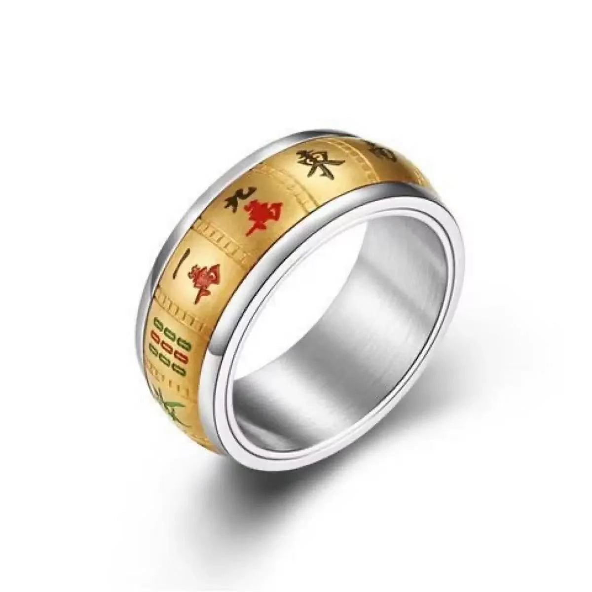 Anxiety Ring For Men Chinese Character Mahjong Stainless Steel Rotatable Spinning Spinner Ring Homme Gift Party Finger Jewelry Qme 1 9