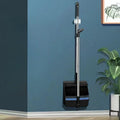Long Handle Broom With Dustpan Set 180-Degree Angle Adjustment Stiff Bristles Buckle Type Broom Dustpan Set With Scraping Teeth Qme Rotating black