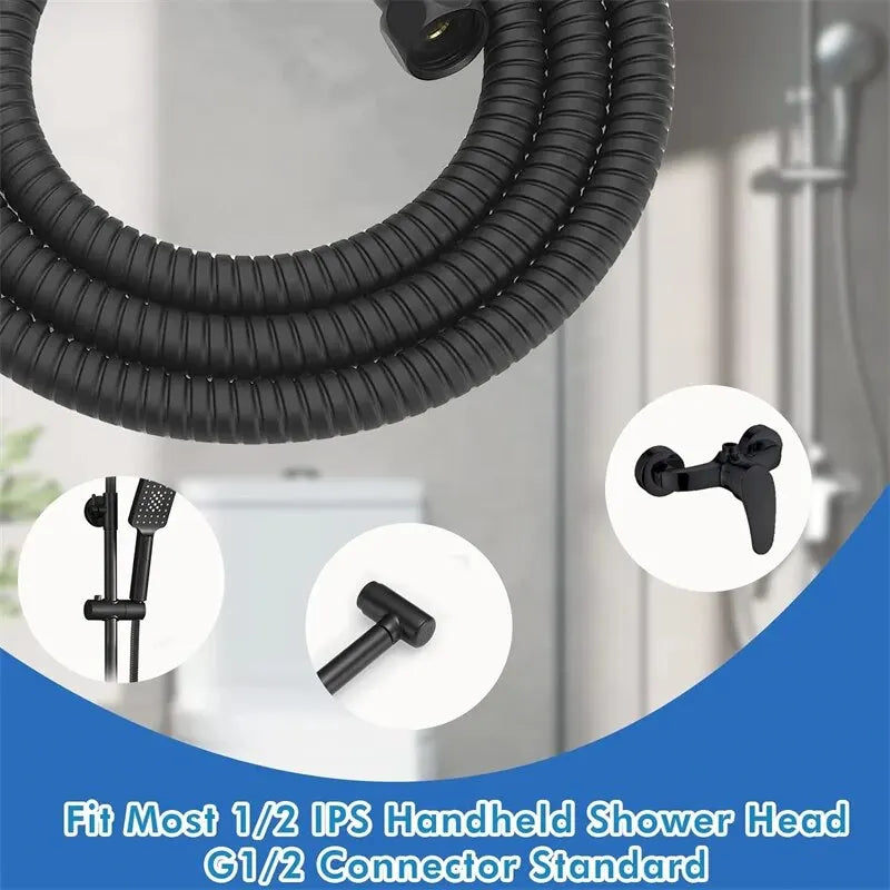 1.5M Black PVC Flexible Shower Hose Long Bathroom Shower Water Hose Extension Plumbing Pipe Pulling Tube Bath Accessories Qme
