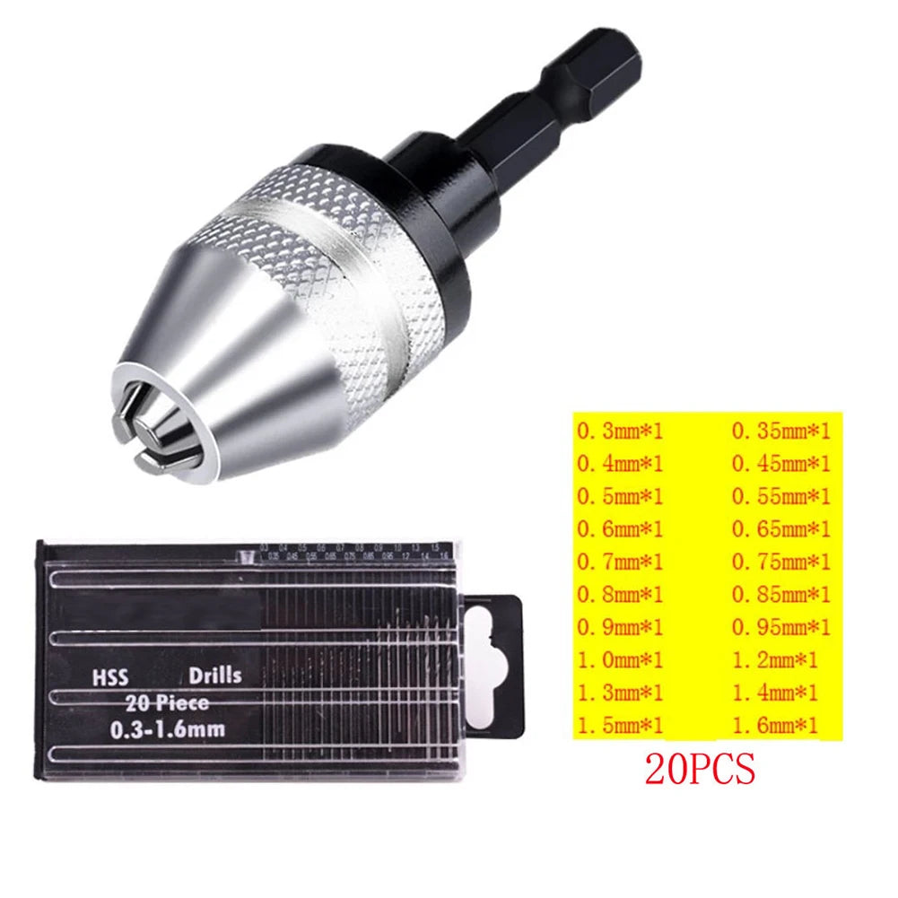 Drill Chuck With 0.3mm To 3.6mm Keyless Chuck Conversion Tools 1/4 Inch Hex Shank Screwdriver Quick Change Adapter Drill Bit Kit Qme 21PCS