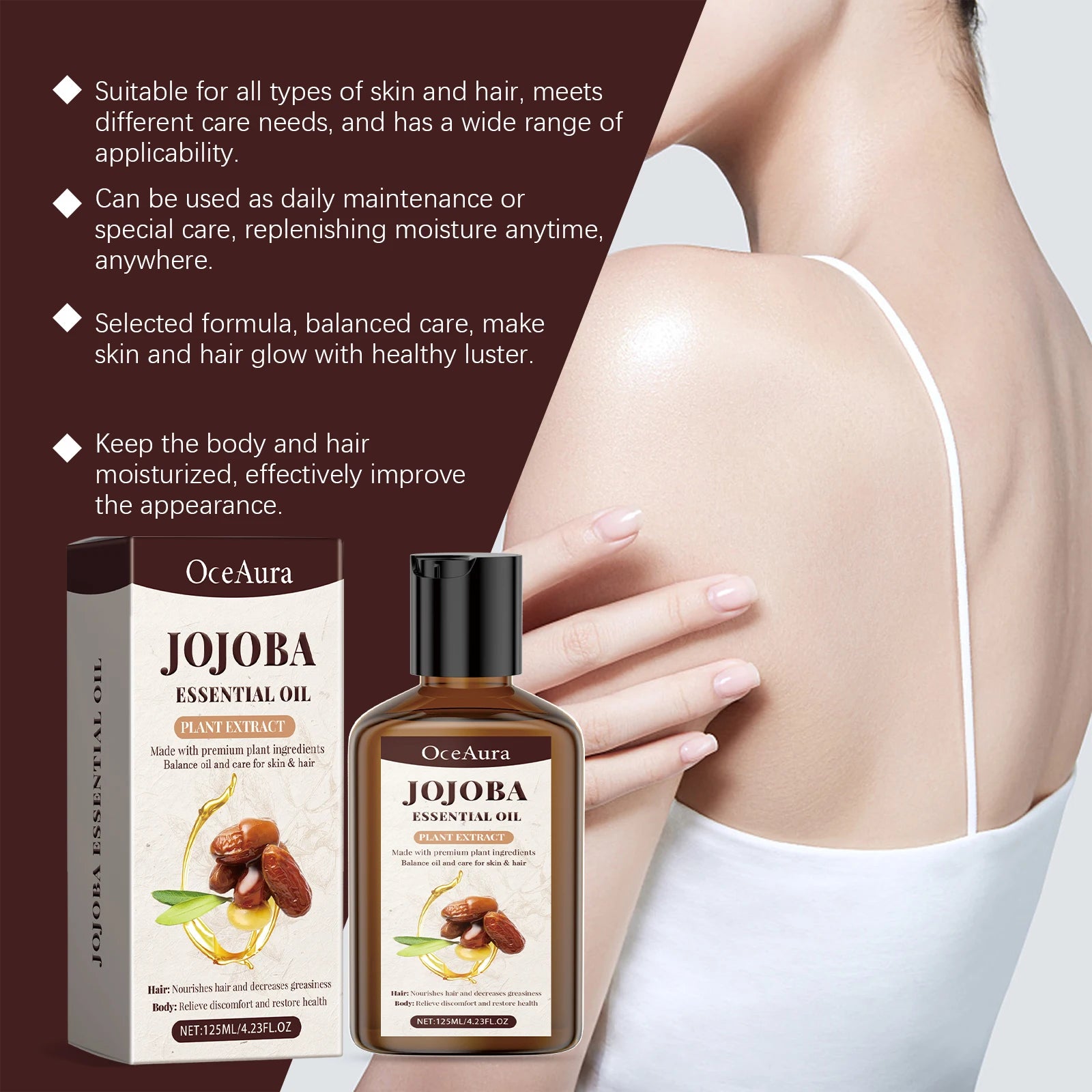 OceAura Jojoba Essential Oil for Hair & Body Deep Moisturizing Nourishing Soothing Redness Itching Relieving Hair Body Care Oil Qme