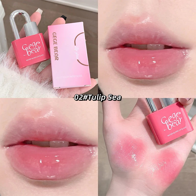 Gege Bear Lock Heart Sweet Water Gloss Lip Glaze Moisturizing Mirror Qme GX1279-2