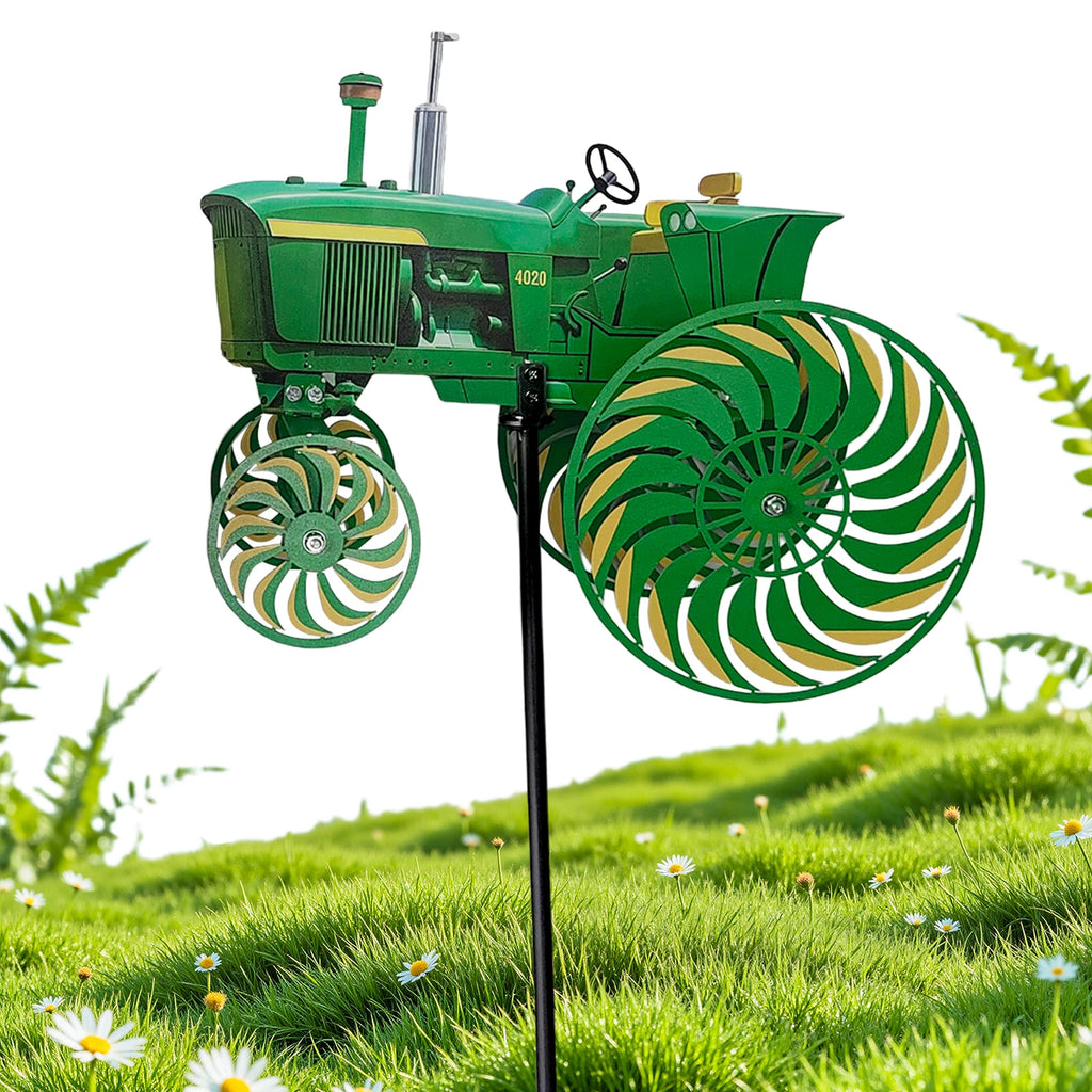 Green Tractor Windmill Stake Decorative Windmill Outdoor Tractor Wind Spinner for Patio Yard Garden Gift for Friends Family Qme