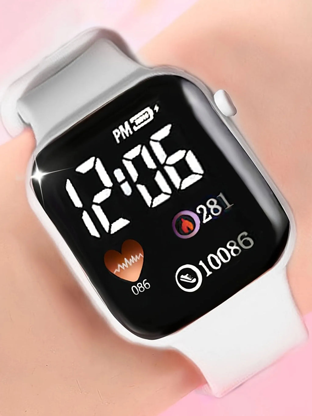 White silicone electronic watch + Sparkle butterfly jewelry, sweet and edgy Qme