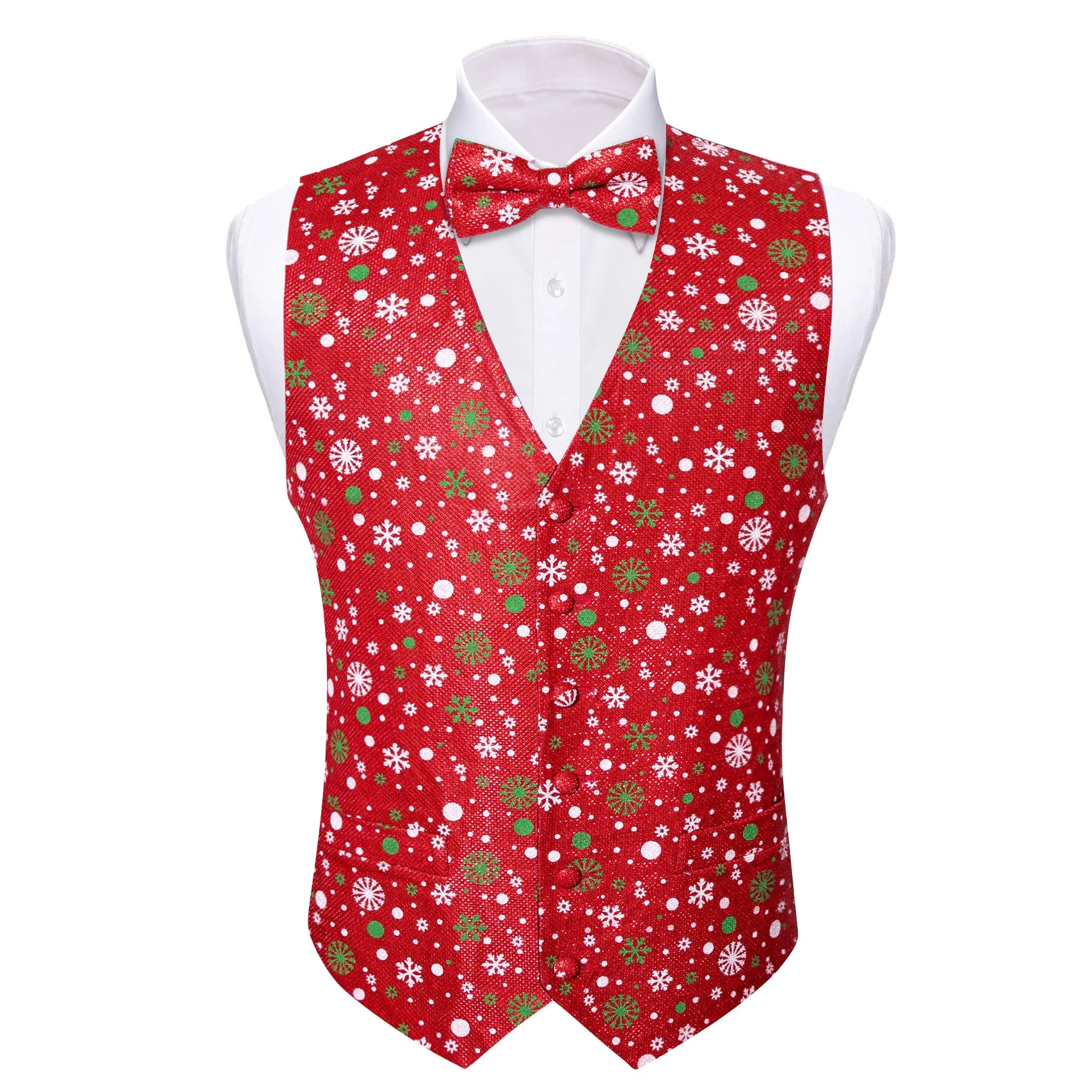 Christmas Colorful Vest Bow Tie Pocket Square Cufflinks Set 4 Pieces Xmas Wedding Party Suit Accessories Gifts for Dad Boyfriend Qme MJTZ2054 XL