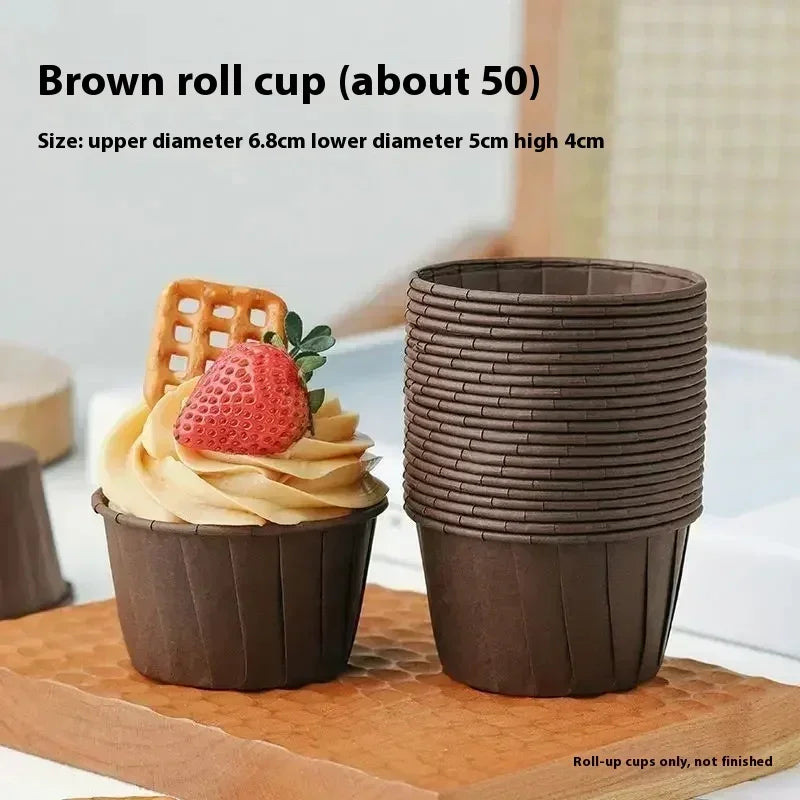 50pcs Cake Baked Crimped Muffin Cup Heat-resistant and Oil-proof Paper , Suitable for Cupcakes Wrapping Paper Wedding Party Qme Coffee
