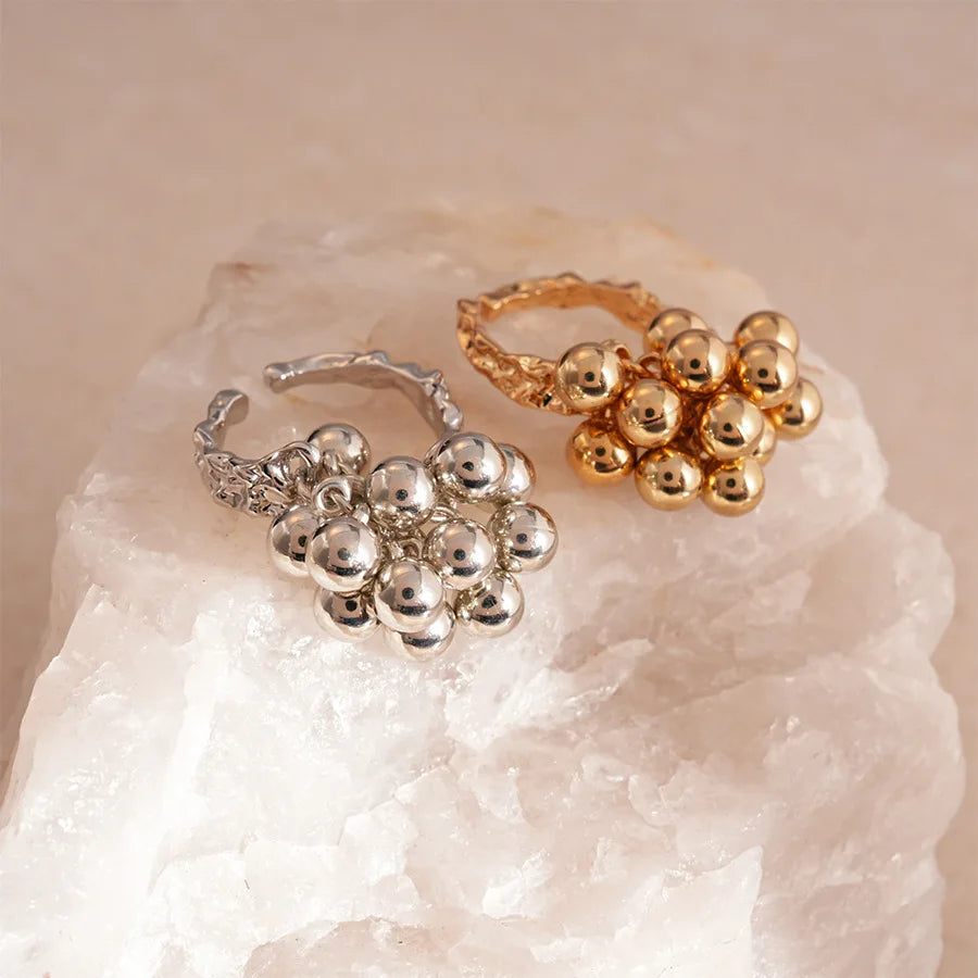 Vintage Metal Beads Ball Open Ring for Women European and American Irregular Personality Exaggerated Trend Finger Jewelry Gifts Qme